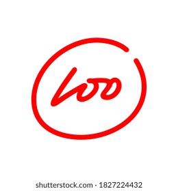 Hundred points exam score, red color illustration, 100 point icon design