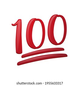 Hundred Points Icon Illustration. Award Sign Vector Design Emoji Style. Top Puntuation Red Symbol.