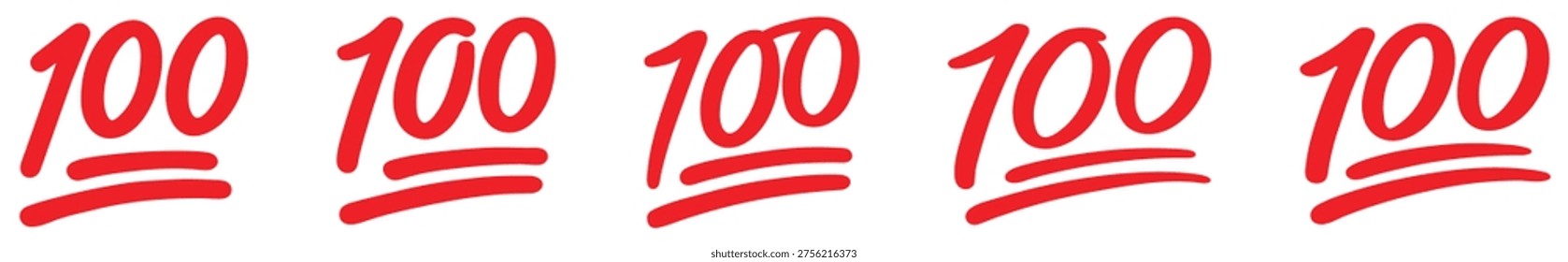 Hundred points symbols, 100 red marks, score icons, rating marks, handwritten underline style, exam score, approval sign, feedback rating