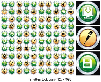 Hundred shiny vector Icons for Web Applications. Web, document, media, shopping and other. Please visit my portfolio to see similar.