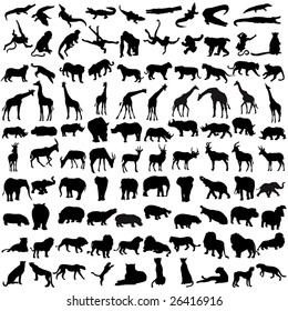 Hundred silhouettes of wild animals from Africa