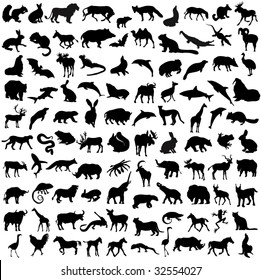 Hundred silhouettes of wild animals, birds and reptiles