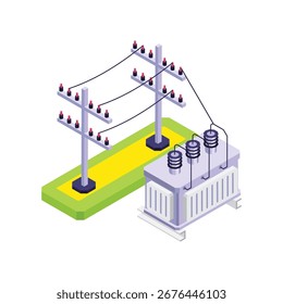 Ilustración vectorial isométrica de cien subestaciones.