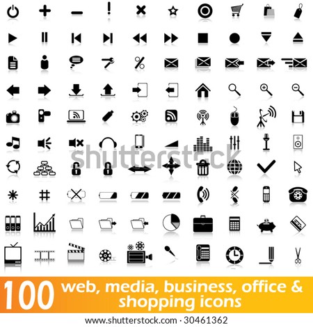 Hundred web, media, business, office and shopping vector icons