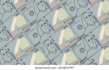 A hundred-dollar bill background. American dollar notes background. Money background. Banknotes laid out diagonally.