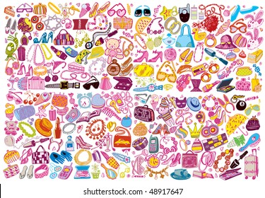 Hundreds Colorful Accessories Vector Set