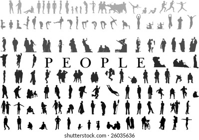hundreds of people silhouettes collection(vectors)