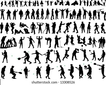 hundreds of people silhouettes (vectors)