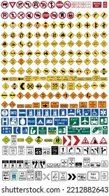 hundres of different highly detailed and fully editable vector Traffic-Road Sign Collection.