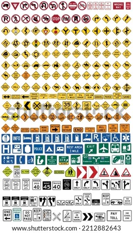 hundres of different highly detailed and fully editable vector Traffic-Road Sign Collection.