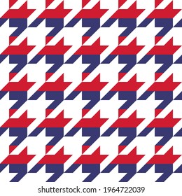 Hundstooth pattern design in USA colors - funny drawing seamless ocelot pattern. Poster or t-shirt textile graphic design. wallpaper, wrapping paper. Happy Independence Day. Red, white and blue