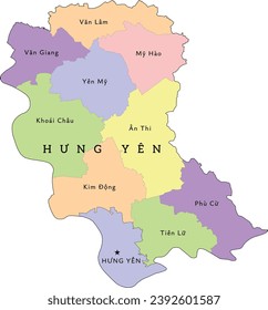 Hung Yen (Hưng Yên) province of Vietnam administrative divisions map. Clored. Vectored. Bright colors