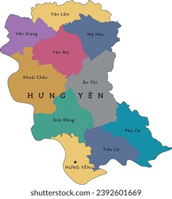 Hung Yen (Hưng Yên) province of Vietnam administrative divisions map. Clored. Vectored. Cream colors