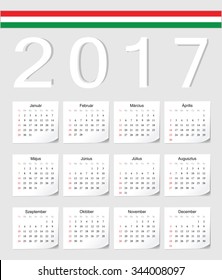 Hungarian 2017 vector calendar with shadow angles. Week starts from Sunday.