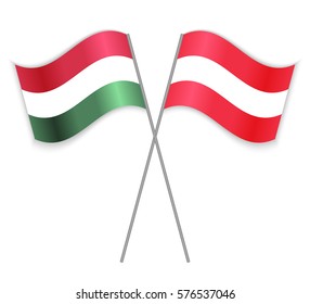 Hungarian and Austrian crossed flags. Hungary combined with Austria isolated on white. Language learning, international business or travel concept.