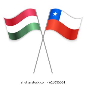 Hungarian and Chilean crossed flags. Hungary combined with Chile isolated on white. Language learning, international business or travel concept.