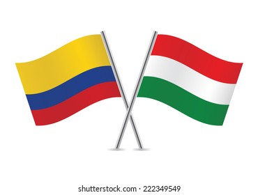 Hungarian and Colombian flags. Vector illustration.