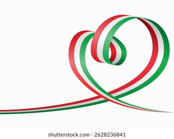Hungarian flag heart shaped ribbon. Vector illustration.