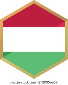 Diseño plano del icono del hexágono de la bandera húngara
