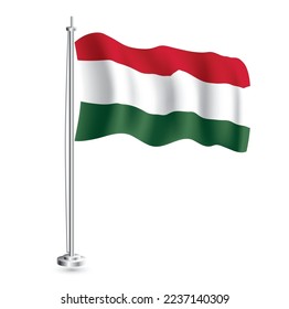 Bandera húngara. Bandera de ola realista aislada del país húngaro en el pólvora. Ilustración vectorial.