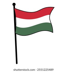 Hungarian Flag on Flagpole Sticker Template for Logo, Badge, and Mark, Editable Vector Illustration in EPS, Clean Design Isolated on White Background, Ideal for Graphic Projects