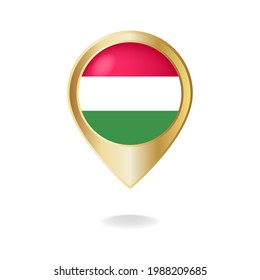 Hungarian flag on golden pointer map, Vector illustration eps.10