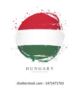 Hungarian flag in the shape of a big circle. Vector illustration on a white background. Brush strokes are drawn by hand. Hungary Independence Day.