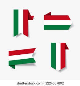 Hungarian flag stickers and labels set. Vector illustration.
