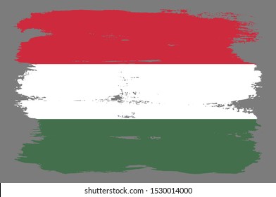 Hungarian flag with tricolor stripes. Vector Hungarian flag illustration with cool grunge texture. Vector flag of Hungary in official white green red colors with grunge texture.