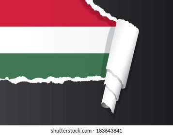 Hungarian flag under ripped paper vector illustration.