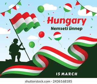 Hungarian flag wavy abstract background layout. Vector illustration