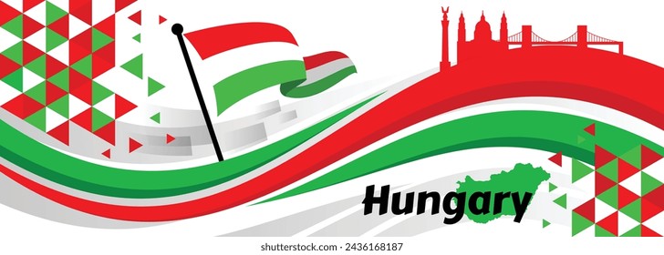 Hungarian flag wavy abstract background layout. Vector illustration