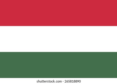 Hungarian flag.Official state symbol of Hungary. Exact dimensions, proportions and colors. Three horizontal stripes - red, white and green. For political infographic or maps.