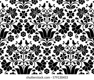 Hungarian folk art seamless background - Kalocsa floral embroidery design