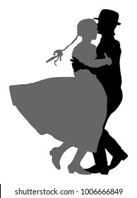 Hungarian folk dancers couple vector silhouette. Germany folk dancers couple in love. Austrian folk dancers couple. East Europe folklore. Balkan folk dancing. Traditional wedding folklore event.