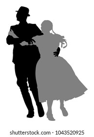 Hungarian folk dancers couple vector silhouette. Germany folk dancers couple in love. Austrian folk dancers couple. East Europe folklore. Balkan folk dancing. Traditional wedding folklore event.