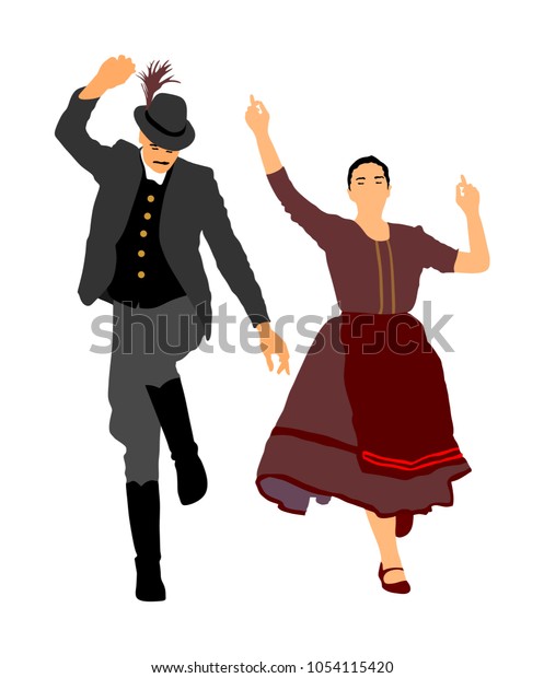 ハンガリーのフォークダンサー夫婦のベクターイラスト ドイツのフォーク ダンサー夫婦が恋をしている オーストリアの民間ダンサーのカップル 東ヨーロッパの民話 バルカンフォークダンス 伝統的な結婚式の民話行事 のベクター画像素材 ロイヤリティフリー