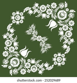 Hungarian folk pattern on green background - vector illustration.