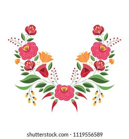 Hungarian folk pattern vector. Kalocsa floral ethnic ornament. Slavic eastern european print. Traditional embroidery flower design for gypsy home textile, pillow case, neckline woman clothing.