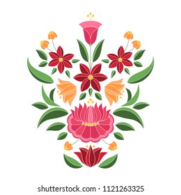 Hungarian folk pattern vector. Kalocsa floral ethnic ornament. Slavic eastern european print. Traditional embroidery flower design for gypsy woman clothing, home textile, wedding or birthday card.