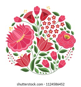 Hungarian folk pattern vector. Kalocsa floral ethnic ornament. Slavic eastern european print. Traditional embroidery flower design for gypsy woman clothing, home textile, pillow case, wedding card.