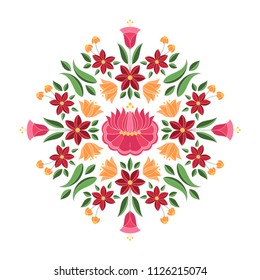 Hungarian folk pattern vector. Kalocsa floral ethnic ornament. Slavic eastern european print. Traditional embroidery flower design for gypsy pillow case, boho woman clothing, rustic wedding cards.