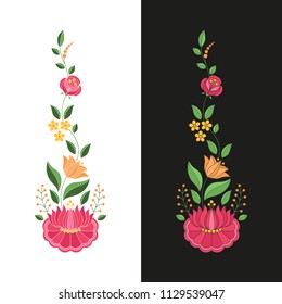 Hungarian Folk Pattern Vector. Kalocsa Border Floral Ethnic Ornament. Slavic Eastern European Print Isolated. Vintage Traditional Embroidery Flower Design For Wedding Invitation, Boho Clothing.