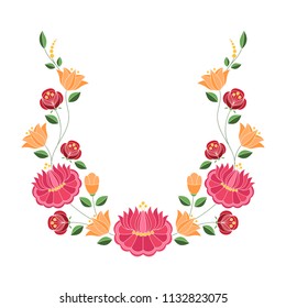 Hungarian folk pattern vector. Kalocsa floral ethnic ornament. Slavic eastern european print isolated. Traditional flower design for vintage wedding invitation, woman neckline embroidery.