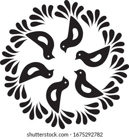 Hungarian folklore bird mandala with doves