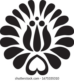 Hungarian folkrore pattern, flower with petals and heart shape