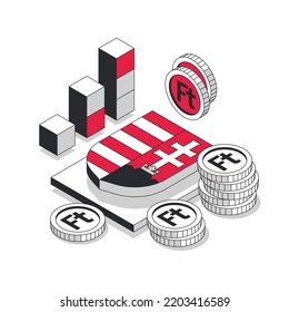 Hungarian forint isometric modern illustration