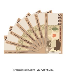 Hungarian Forint Vector Illustration. Hungary money set bundle banknotes. Paper money 2000 HUF. Flat style. Isolated on white background. Simple minimal design.