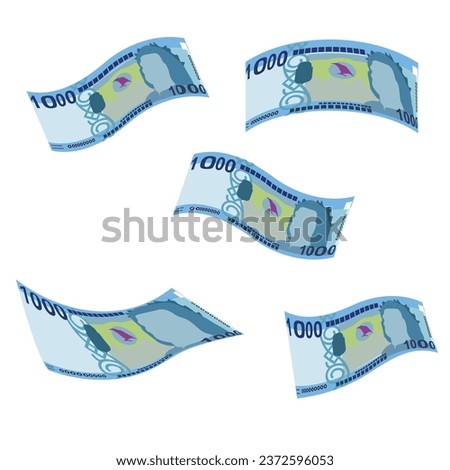 Hungarian Forint Vector Illustration. Hungary money set bundle banknotes. Falling, flying money 1000 HUF. Flat style. Isolated on white background. Simple minimal design.