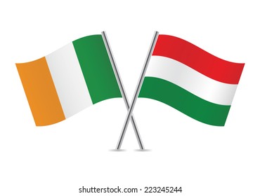 Hungarian and Irish flags. Vector illustration.